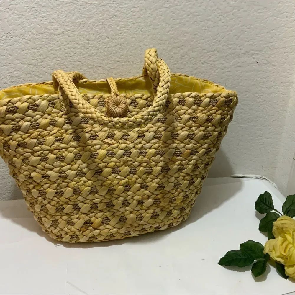 Lancome Extra Large Straw Woven Braided Tote Shoulder Bag 18x11x7"